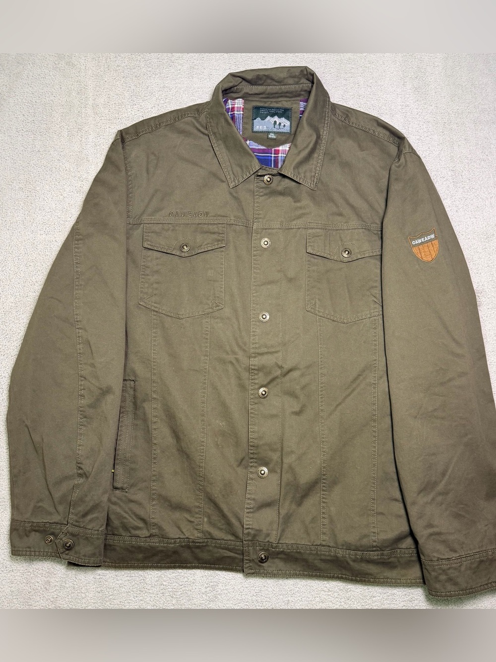 GAWEADW Canvas Trucker Jacket Men’s 3XL Olive Green Flannel Lined Workwear